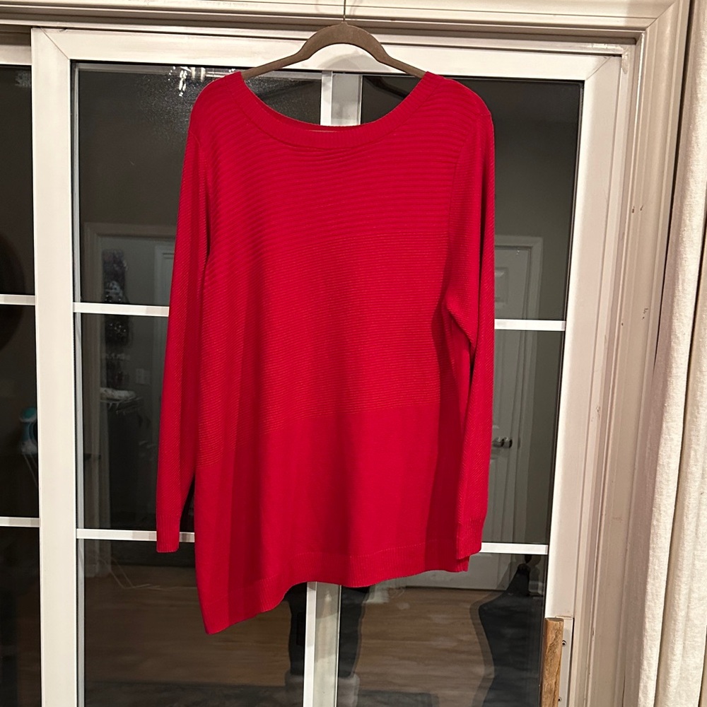 Asymmetrical Ribbed Red Long Sleeve Sweater